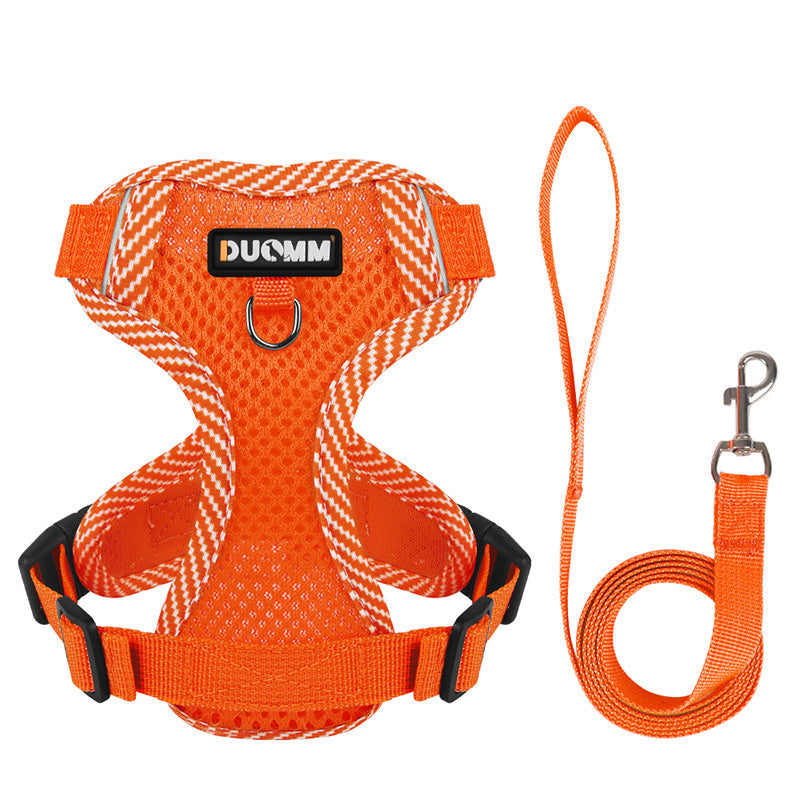 Hundegeschirr für kleine Hunde | Reflektierend mit Leine, Atmungsaktiv, Komfortabel-Orange-S-Luzern Mode