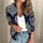 Damenjacke mit buntem Blumenmuster - Modische Freizeitjacke-Blau-S-Luzern Mode