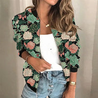 Damenjacke mit buntem Blumenmuster - Modische Freizeitjacke-Grün-S-Luzern Mode