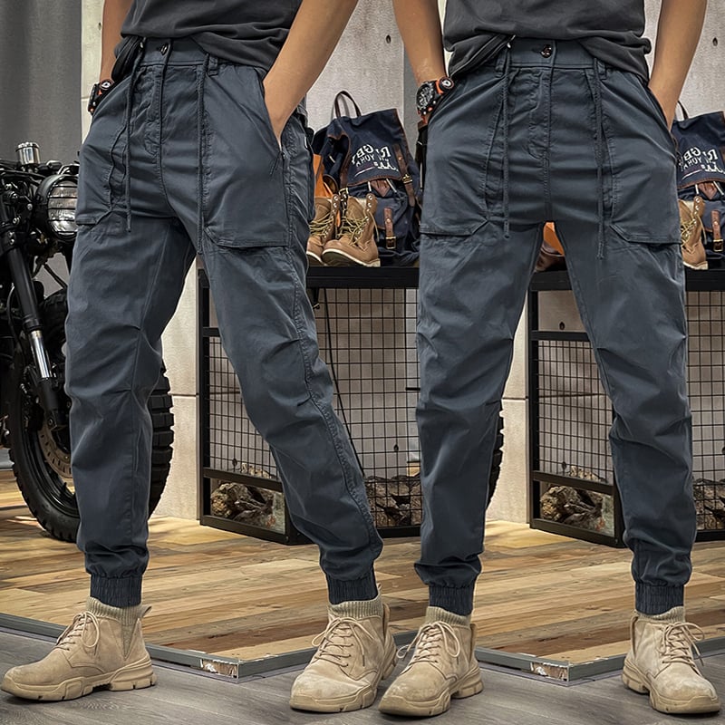 Herren Cargohose | Lang | Einfarbig | Stretch | Taschen | Kordelzug-Dunkelblau-M-Luzern Mode