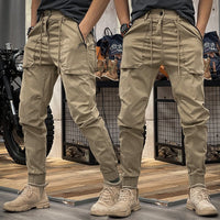 Herren Cargohose | Lang | Einfarbig | Stretch | Taschen | Kordelzug-Khaki-M-Luzern Mode