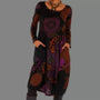 Boho Damenkleid mit Ethno-Muster und Taschen, Langarm-Rot-S-Luzern Mode