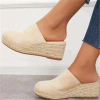 Sleehak Sandalen | Dichte Neus | Rond | Leer | Vegan Wildleder | Antirutsch-Beige-35-Luzern Mode