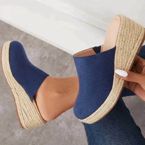 Sleehak Sandalen | Dichte Neus | Rond | Leer | Vegan Wildleder | Antirutsch-Blau-35-Luzern Mode