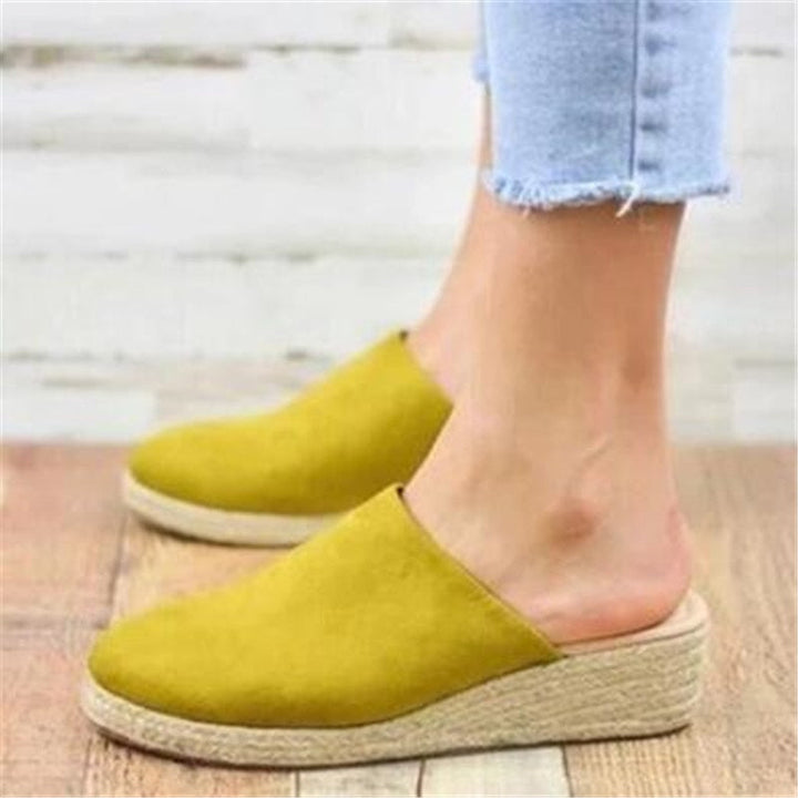 Sleehak Sandalen | Dichte Neus | Rond | Leer | Vegan Wildleder | Antirutsch-Gelb-35-Luzern Mode
