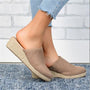 Sleehak Sandalen | Dichte Neus | Rond | Leer | Vegan Wildleder | Antirutsch-Khaki-35-Luzern Mode