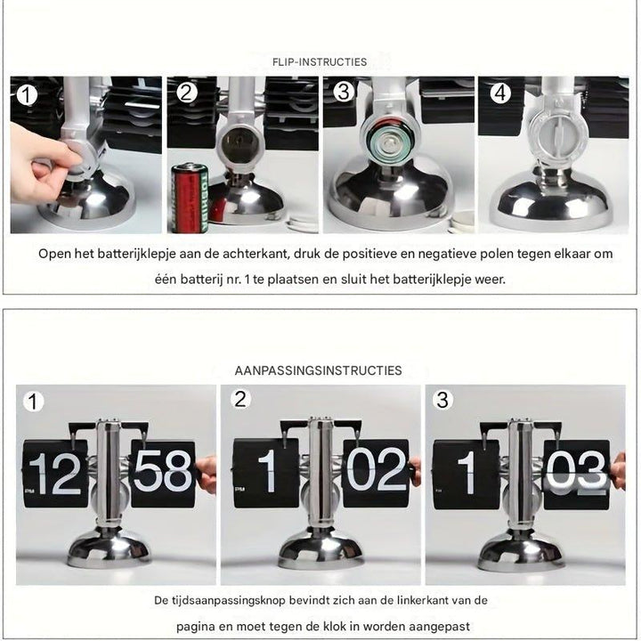 Tischuhr | Edelstahl | Flip-Page-System | Automatisch | Quarz-Luzern Mode