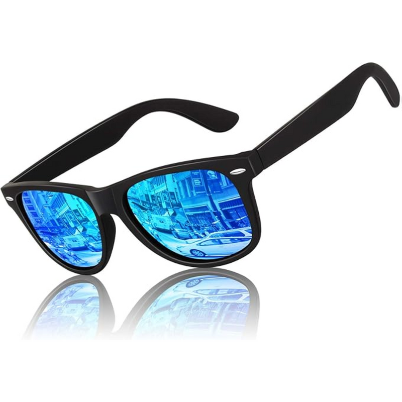 HD Polarisierte Sonnenbrille mit UV400 Schutz und Komfort-Matt Schwarz Rahmen | Eisblaues Spiegelglas-Luzern Mode