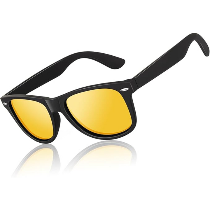 HD Polarisierte Sonnenbrille mit UV400 Schutz und Komfort-Matt Schwarz Rahmen | Gelbes Nachtsichtglas-Luzern Mode