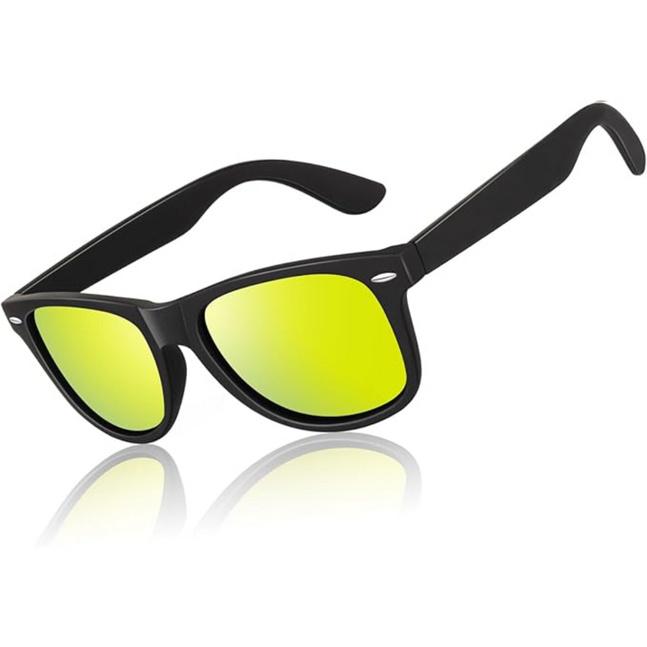 HD Polarisierte Sonnenbrille mit UV400 Schutz und Komfort-Matt Schwarz Rahmen | Goldenes Spiegelglas-Luzern Mode