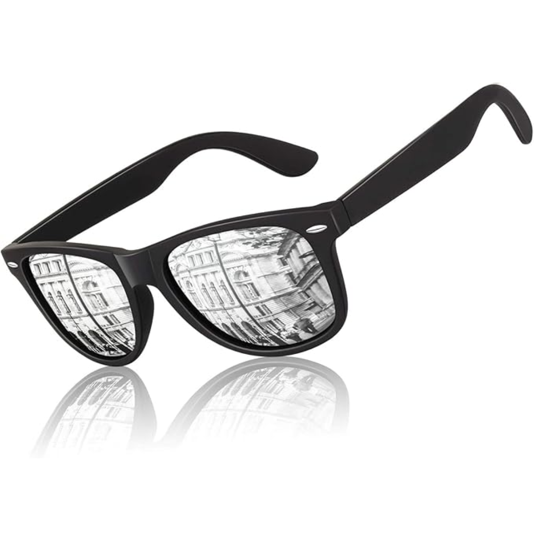 HD Polarisierte Sonnenbrille mit UV400 Schutz und Komfort-Matt Schwarz Rahmen | Silbernes Spiegelglas-Luzern Mode