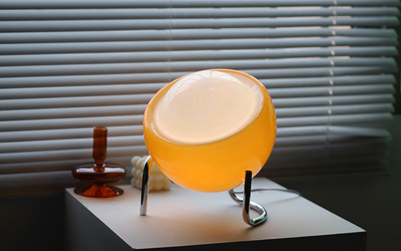 Orange Tischlampe | Retro Stilvoll Einzigartig Stimmungsvolles Glas LED Nachhaltig-Luzern Mode