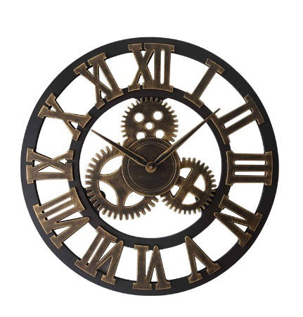 Industrielle Wanduhr | Holz | Retro | Römische Zahlen | Massiv-Braun-Schwarz-Luzern Mode