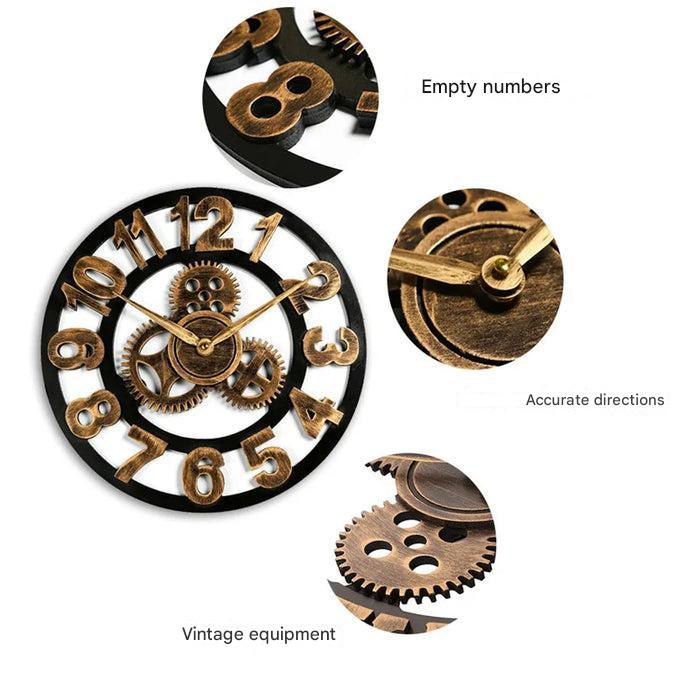 Industrielle Wanduhr | Holz | Retro | Römische Zahlen | Massiv-Luzern Mode