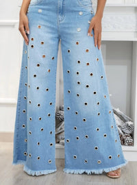 Damen Schlaghose mit Cut-Outs und Fransen-Design-Luzern Mode