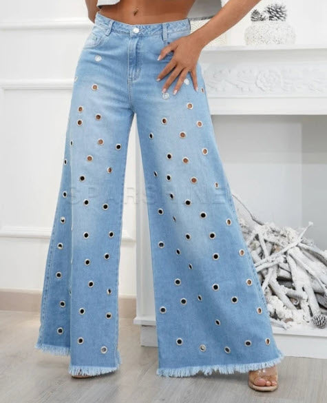 Damen Schlaghose mit Cut-Outs und Fransen-Design-S-Luzern Mode