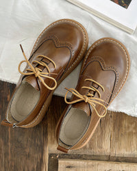 Damen Oxfordschuhe | Retro | Niedrig | Schnürung | Veganes Leder-Braun-35-Luzern Mode