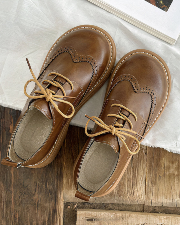 Damen Oxfordschuhe | Retro | Niedrig | Schnürung | Veganes Leder-Braun-35-Luzern Mode