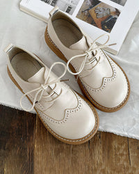 Damen Oxfordschuhe | Retro | Niedrig | Schnürung | Veganes Leder-Elfenbein-35-Luzern Mode