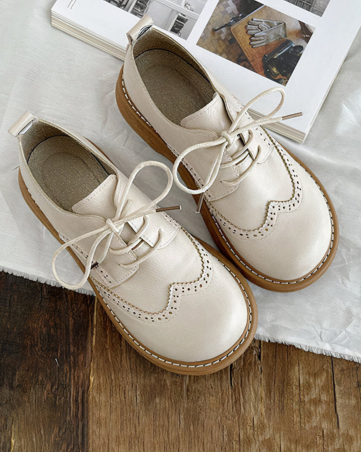 Damen Oxfordschuhe | Retro | Niedrig | Schnürung | Veganes Leder-Elfenbein-35-Luzern Mode