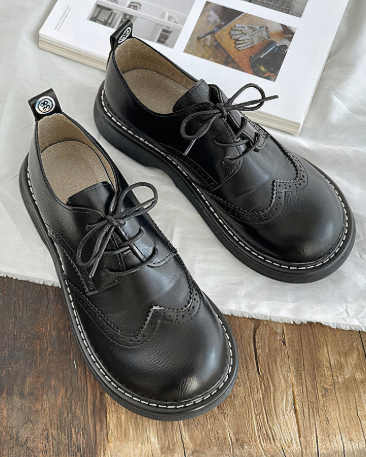 Damen Oxfordschuhe | Retro | Niedrig | Schnürung | Veganes Leder-Schwarz-35-Luzern Mode