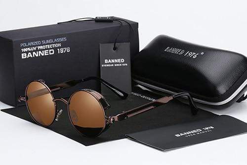 Herren Sonnenbrille | Steampunk | Rund | Polarisiert | Metallrahmen-Bronze-Luzern Mode