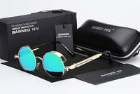 Herren Sonnenbrille | Steampunk | Rund | Polarisiert | Metallrahmen-Gold Grün-Luzern Mode