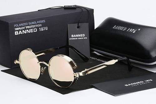 Herren Sonnenbrille | Steampunk | Rund | Polarisiert | Metallrahmen-Gold Rosé-Luzern Mode