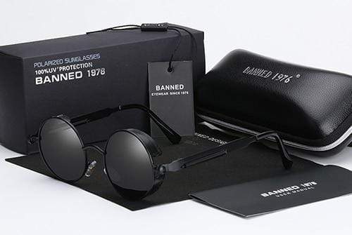 Herren Sonnenbrille | Steampunk | Rund | Polarisiert | Metallrahmen-Schwarz-Luzern Mode