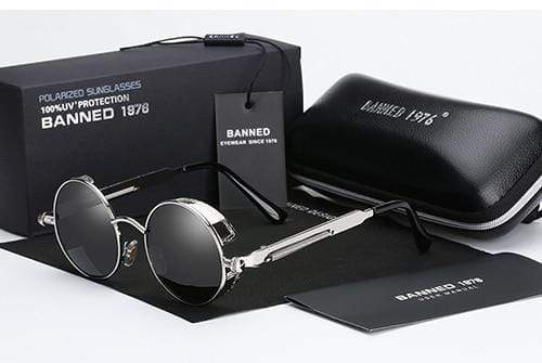 Herren Sonnenbrille | Steampunk | Rund | Polarisiert | Metallrahmen-Silber-Luzern Mode