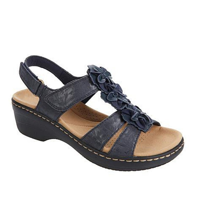 Damen Sandalen | Retro | Veganes Leder | Offenes Design | Verstellbar-Blau-35-Luzern Mode