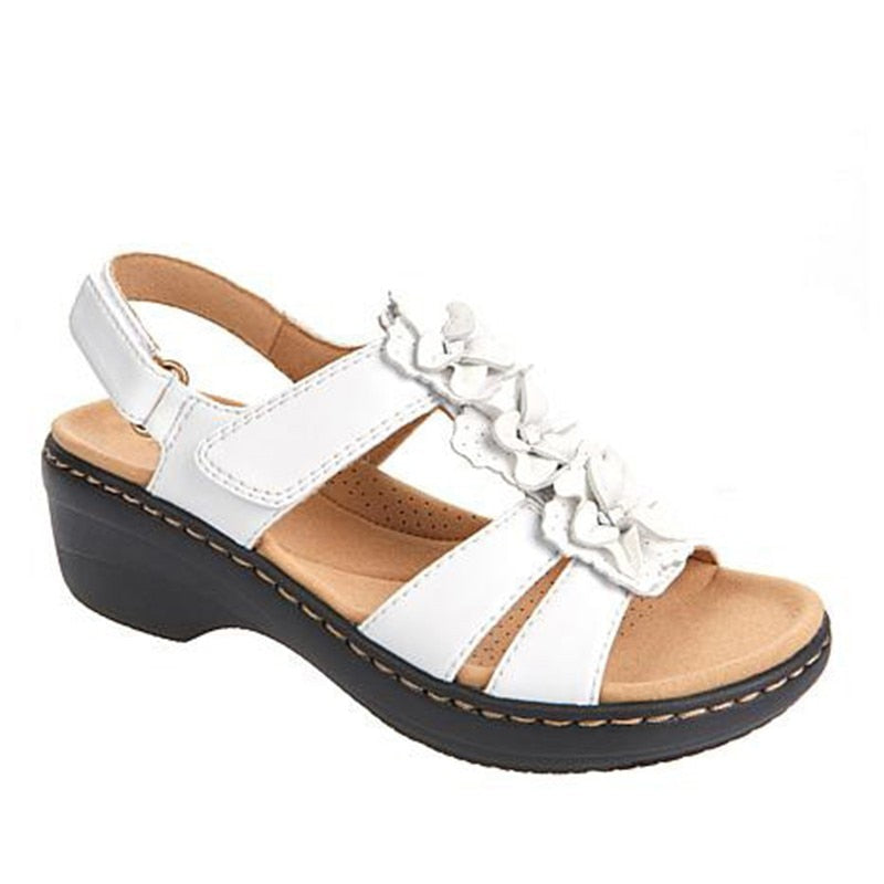 Damen Sandalen | Retro | Veganes Leder | Offenes Design | Verstellbar-Weiß-35-Luzern Mode