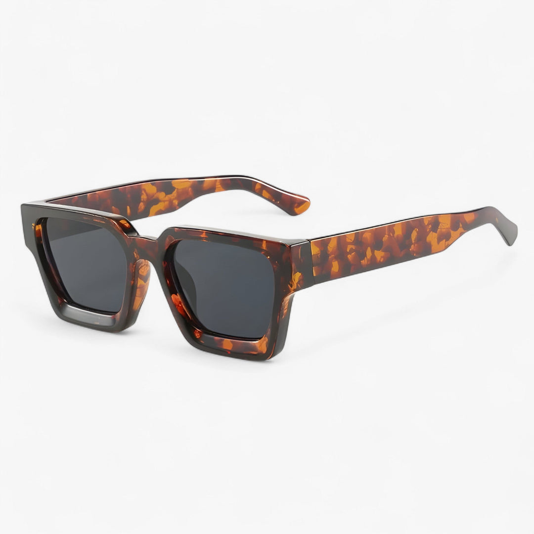 Herren Sonnebrille | Retro | Eckig | UV400 | Kunststoff | Stabil-Leopard Grau-Luzern Mode