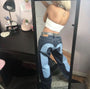 Damen Jeans | Retro | Baggy | Weite Beine | Mid-Rise | Baumwolle-Blau-S-Luzern Mode