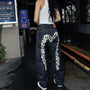 Damen Jeans | Retro | Baggy | Weite Beine | Mid-Rise | Baumwolle-Graffiti Weiß-S-Luzern Mode