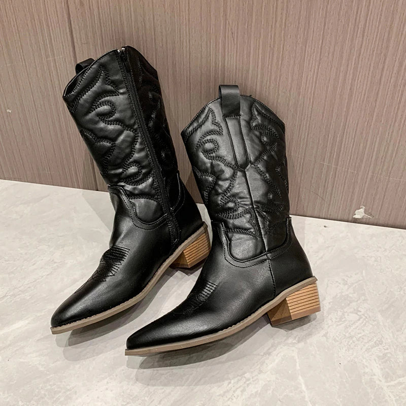 Damen Stiefeletten mit Stickerei und Reißverschluss-Luzern Mode