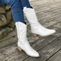 Damen Stiefeletten mit Stickerei und Reißverschluss-Weiß-36-Luzern Mode