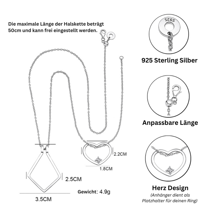 Halskette | Herz Anhänger Ringhalter Silber Langlebig Vielseitig-Luzern Mode