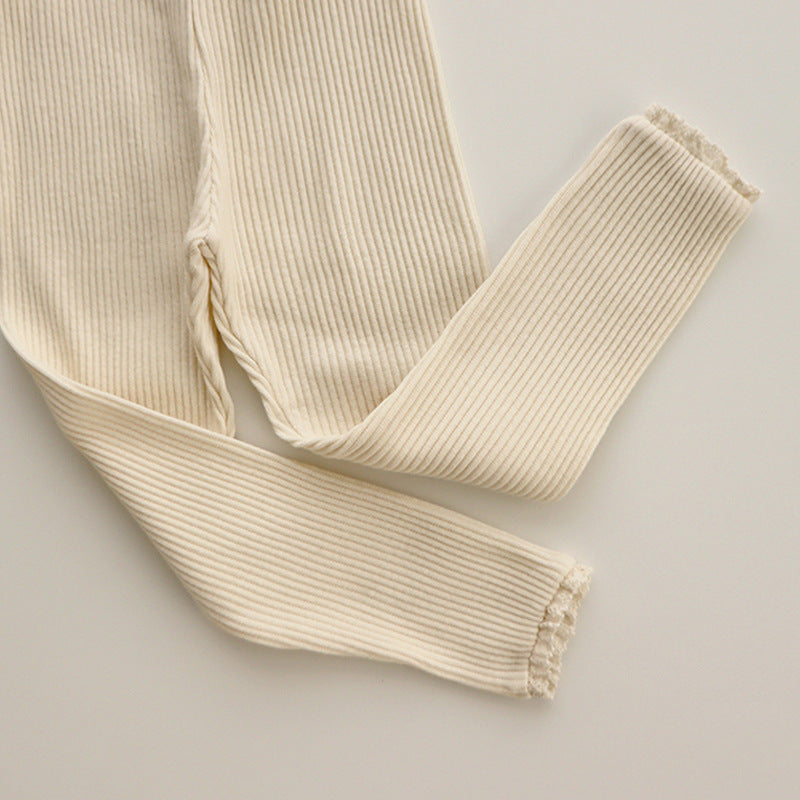 Damen Rippenstrick Leggings - Bequeme Freizeitmode-Beige-0-6 monate 66 cm-Luzern Mode