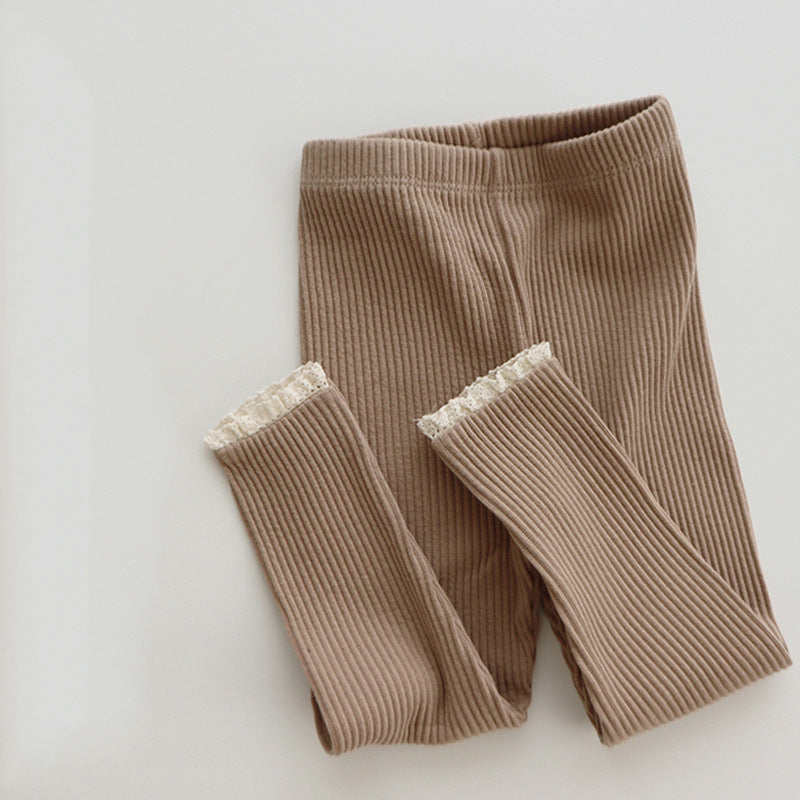 Damen Rippenstrick Leggings - Bequeme Freizeitmode-Khaki-0-6 monate 66 cm-Luzern Mode