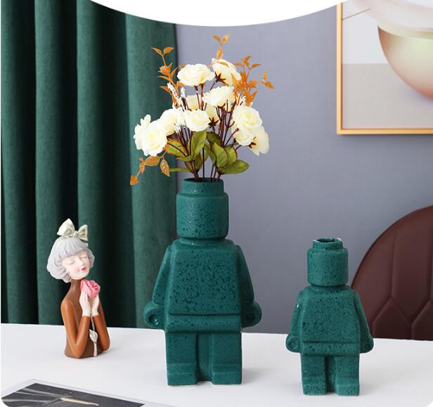 Robot Blumentopf | Keramik | Lego-Figur | Verspielt | Nachhaltig | Stabil-Dunkelgrün-S-Luzern Mode