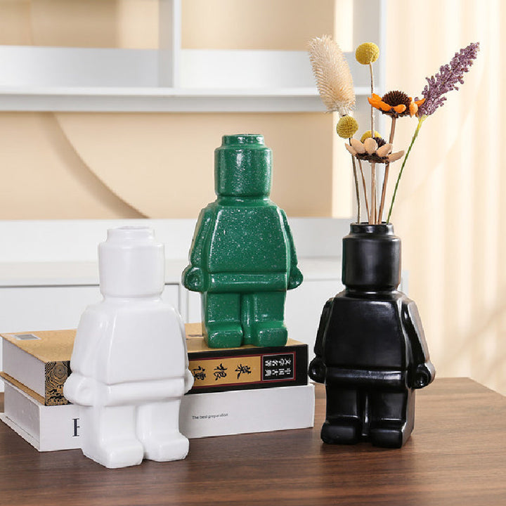 Robot Blumentopf | Keramik | Lego-Figur | Verspielt | Nachhaltig | Stabil-Luzern Mode
