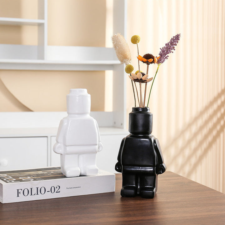 Robot Blumentopf | Keramik | Lego-Figur | Verspielt | Nachhaltig | Stabil-Luzern Mode