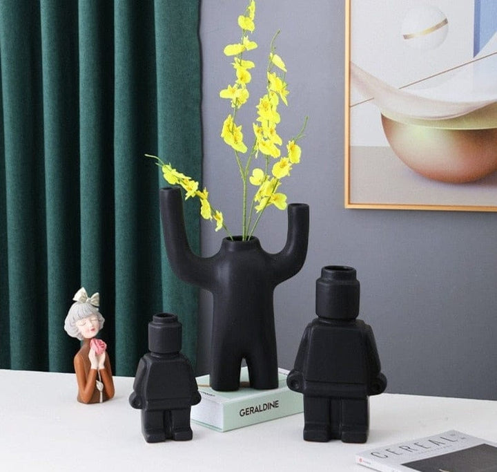 Robot Blumentopf | Keramik | Lego-Figur | Verspielt | Nachhaltig | Stabil-Schwarz-S-Luzern Mode