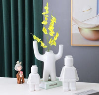 Robot Blumentopf | Keramik | Lego-Figur | Verspielt | Nachhaltig | Stabil-Weiß-S-Luzern Mode