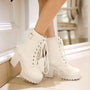 Damen Stiefeletten mit Blockabsatz und Schnürung-Weiß-35-Luzern Mode