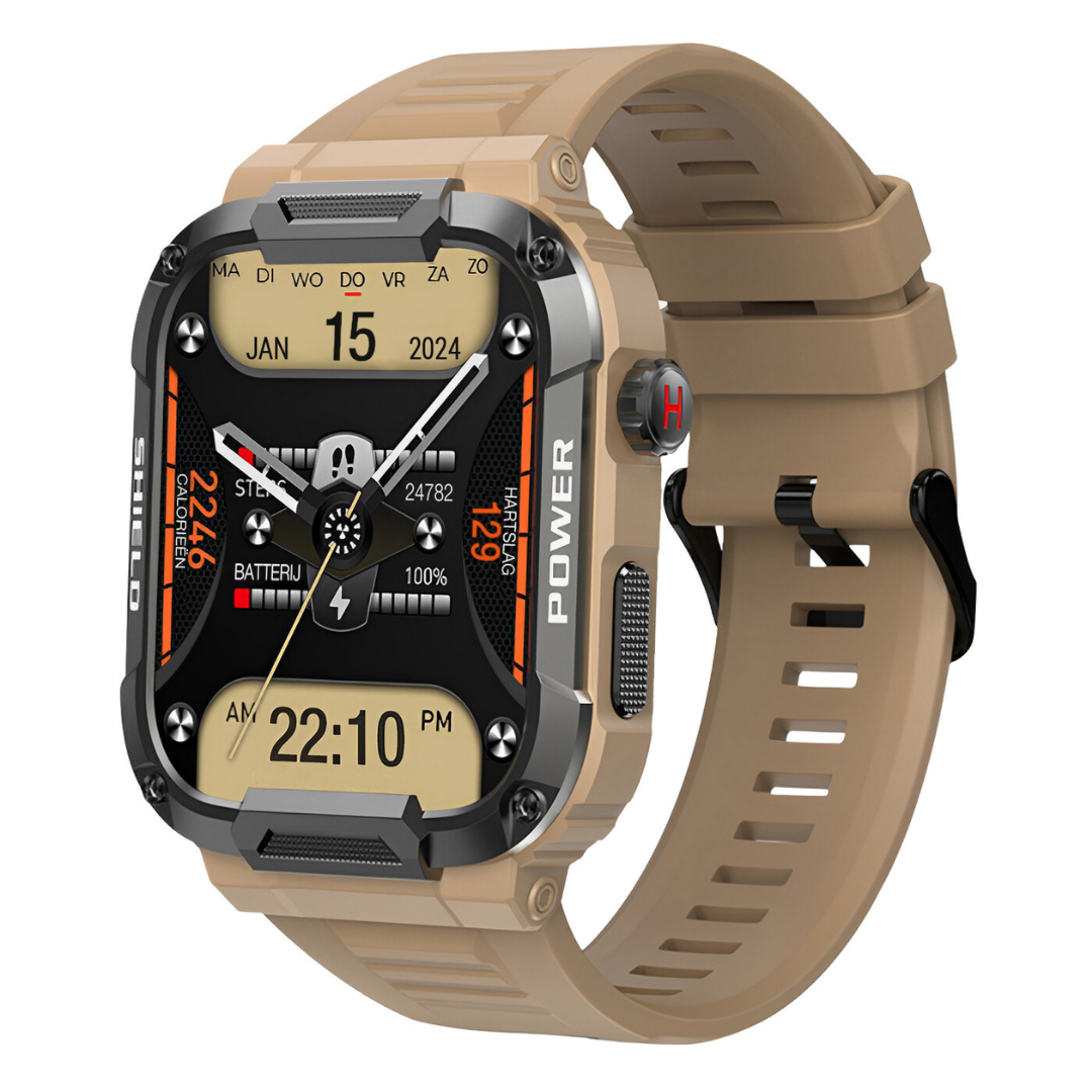 Herren Smartwatch | Quadratisch | Robustes | IP67 | Universell | 1,85 Zoll-Beige-Luzern Mode