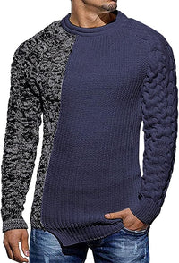 Herren Strickpullover mit Zopfmuster und Rundhalsausschnitt-Blau Grau-M-Luzern Mode