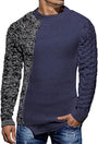 Herren Strickpullover mit Zopfmuster und Rundhalsausschnitt-Blau Grau-M-Luzern Mode