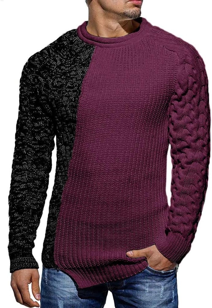 Herren Strickpullover mit Zopfmuster und Rundhalsausschnitt-Bordeaux Grau-M-Luzern Mode